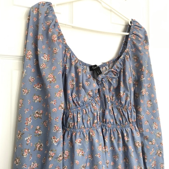 Streetwear Society Long Sleeve Sweetheart Neckline Tie Floral Dress S Blue Peach - Picture 6 of 15